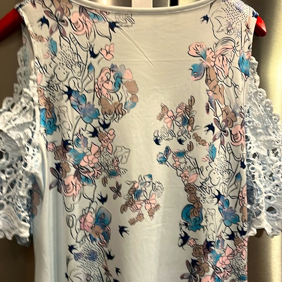 BLUE Japanese pink plants COLD open SHOULDER V neck coquette MAXI DRESS Asian M - Picture 8 of 16